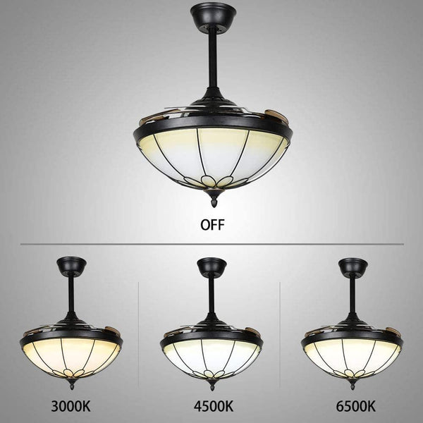 42inch Ceiling Fan Chandelier with Remote Control Variable LED Lighting and Adjustable Wind Speed, Automatic Telescopic Invisible - Simply Light Fixtures
