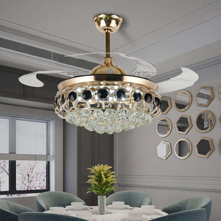 42inch Crystal Ceiling Fan Chandelier Invisible Blade Chandelier with Remote Control 3 Speeds 3 Color Changes Lighting Fixture - Simply Light Fixtures