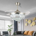 Crystal Ceiling Fans with Lights, Modern Chandelier Lighting Fans Invisible Retractable Blade, 3 Color Change - Simply Light Fixtures
