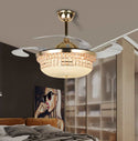 42inch Crystal Ceiling Fans Lights and Remote Control Retractable Blades Chandelier Fan Lamp 3Color Changes Ceiling Lighting Fixture - Simply Light Fixtures