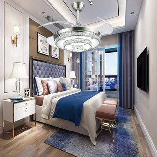 Modern Crystal Chandelier Ceiling Fan for Living Room Bedroom with LED Light Kit and Remote Control Invisible Ceiling Fan - Simply Light Fixtures