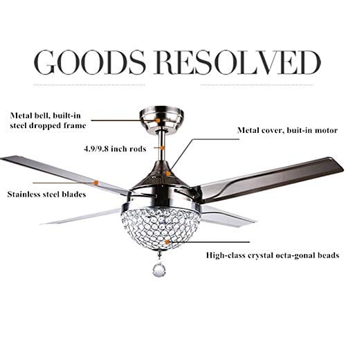 Crystal Ceiling Fan Light with LED Light Kits Remote Control 4 Stainless Steel Blades Modern Chandelier Pendant Lighting Simply Light Fixtures 