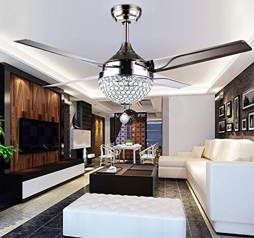 Crystal Ceiling Fan Light with LED Light Kits Remote Control 4 Stainless Steel Blades Modern Chandelier Pendant Lighting Simply Light Fixtures 