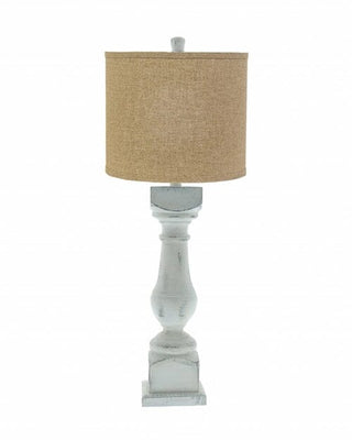 Distressed White Traditional Table Lamp with Brown Linen Shade Furniture Jade 