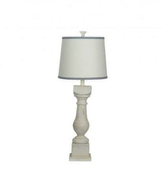 Distressed White Traditional Table Lamp with Ivory Lined in Blue Shade Furniture Jade 