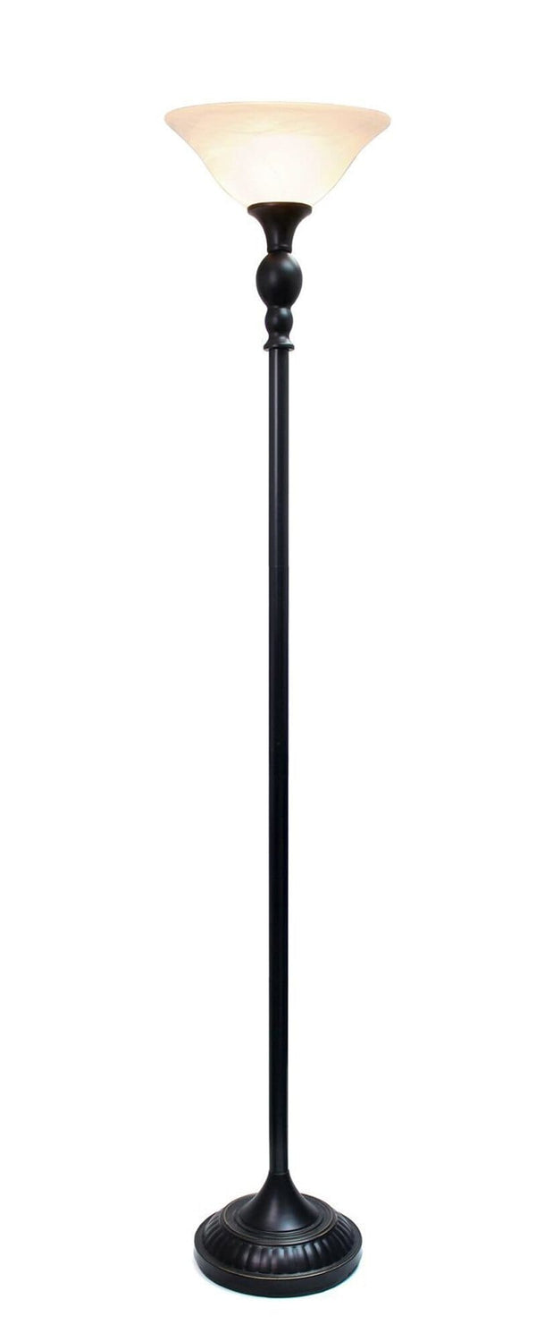 Lalia Home Classic 1 Light Torchiere Floor Lamp with Marbleized Glass Automotive Brown Castor 