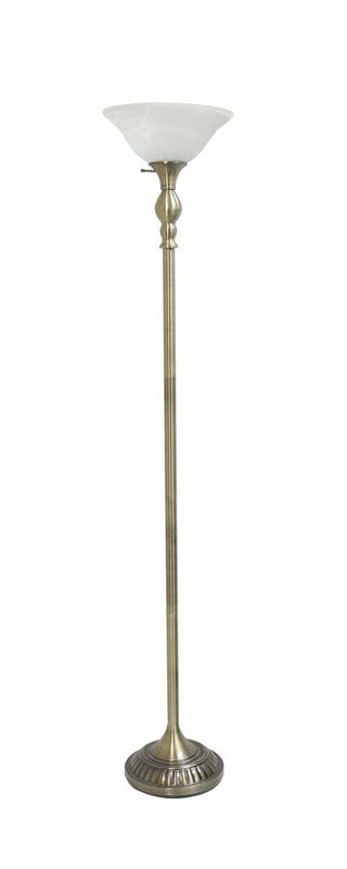 Lalia Home Classic 1 Light Torchiere Floor Lamp with Marbleized Glass Automotive Brown Castor Antique Brass/ White Shade 