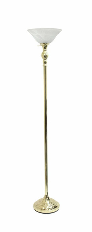 Lalia Home Classic 1 Light Torchiere Floor Lamp with Marbleized Glass Automotive Brown Castor Gold/White Shade 
