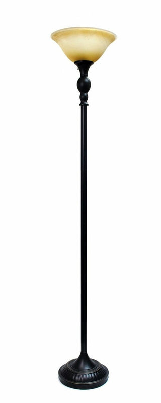 Lalia Home Classic 1 Light Torchiere Floor Lamp with Marbleized Glass Automotive Brown Castor Restoration Bronze/Amber Shade 
