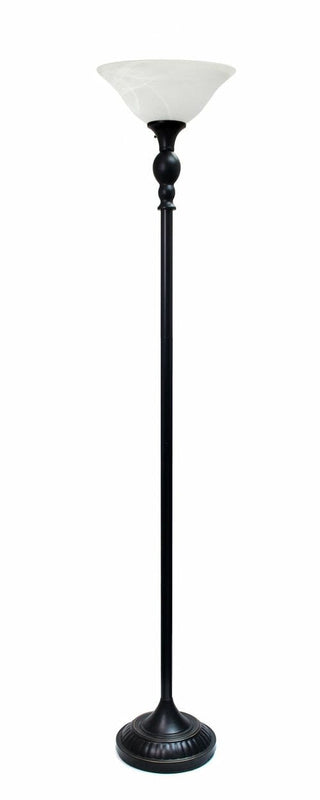 Lalia Home Classic 1 Light Torchiere Floor Lamp with Marbleized Glass Automotive Brown Castor Restoration Bronze/White Shade 