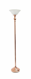 Lalia Home Classic 1 Light Torchiere Floor Lamp with Marbleized Glass Automotive Brown Castor Rose Gold/White Shade 