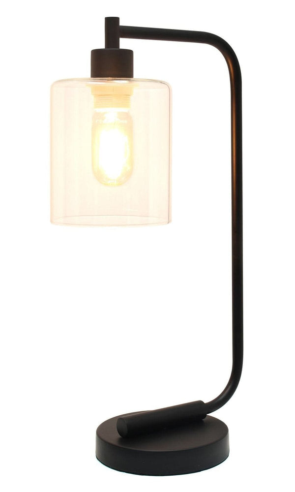 Lalia Home Modern Iron Desk Lamp with Glass Shade Automotive Brown Castor 