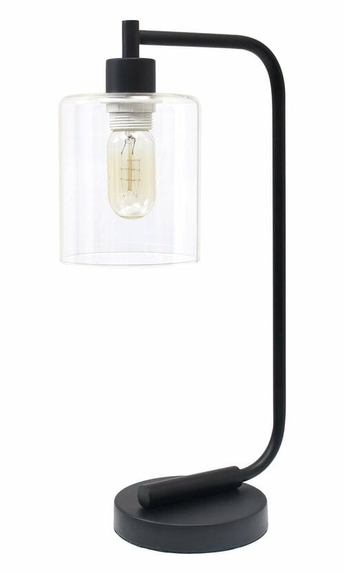 Lalia Home Modern Iron Desk Lamp with Glass Shade Automotive Brown Castor Black 