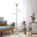 Lalia Home Torchiere Floor Lamp with 2 Reading Lights and Scalloped Automotive Brown Castor 