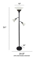 Lalia Home Torchiere Floor Lamp with 2 Reading Lights and Scalloped Automotive Brown Castor 