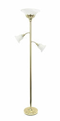 Lalia Home Torchiere Floor Lamp with 2 Reading Lights and Scalloped Automotive Brown Castor Gold/White Shades 