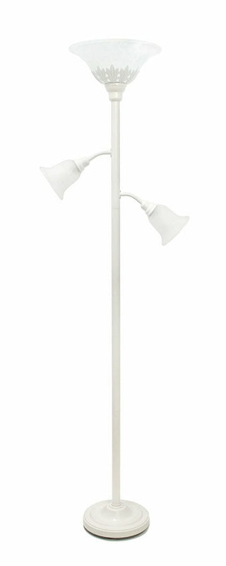 Lalia Home Torchiere Floor Lamp with 2 Reading Lights and Scalloped Automotive Brown Castor White/White Shades 