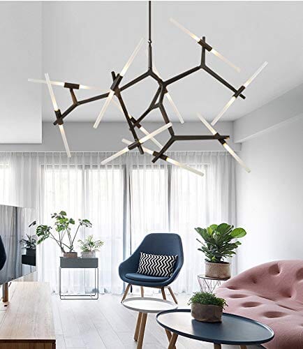 Modern Metal Sputnik Chandelier Lamp Tree Branch Pendant Lighting Ceiling Fixture with Frosted Glass Lampshade for Dining Room Simply Light Fixtures 