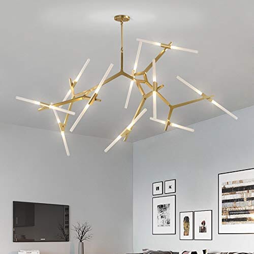 Modern Metal Sputnik Chandelier Lamp Tree Branch Pendant Lighting Ceiling Fixture with Frosted Glass Lampshade for Dining Room Simply Light Fixtures 