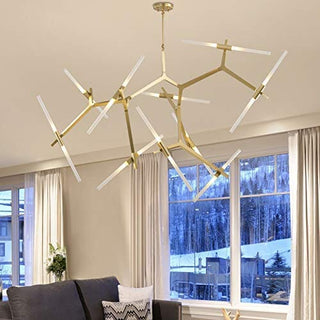 Modern Metal Sputnik Chandelier Lamp Tree Branch Pendant Lighting Ceiling Fixture with Frosted Glass Lampshade for Dining Room Simply Light Fixtures Gold United States 14