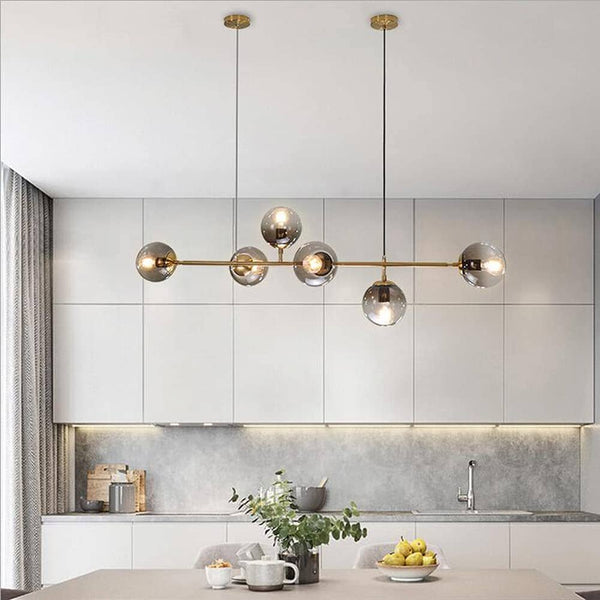Modern Modo Chandelier Linear Ceiling Pendant Lighting with 6-Light Glass Globes, Mid Century Adjustable Hanging Ceiling Light Simply Light Fixtures 